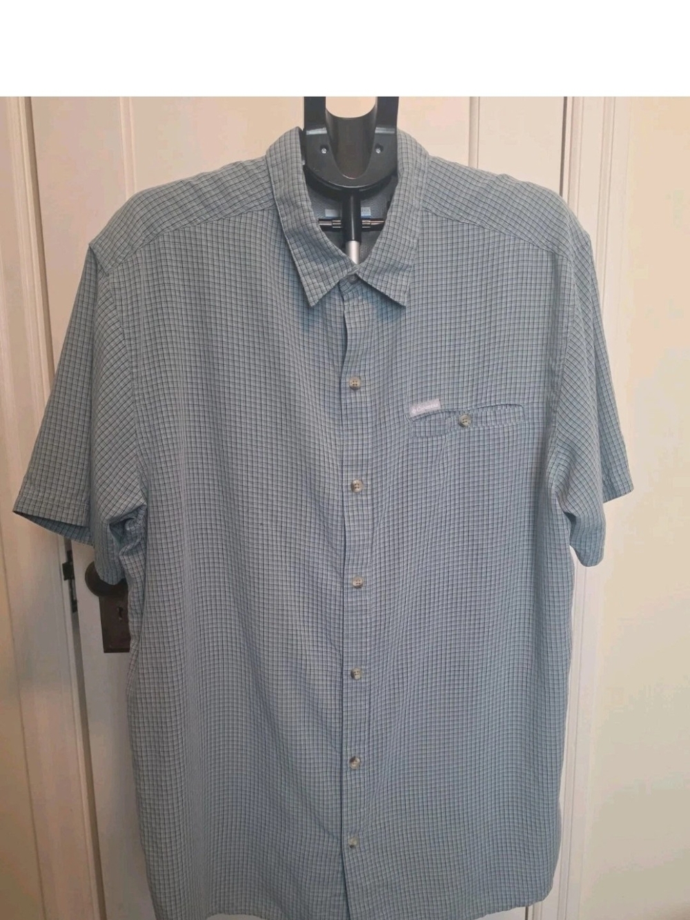 Columbia Men's Short-Sleeve Button-Down in Light Blue Check
